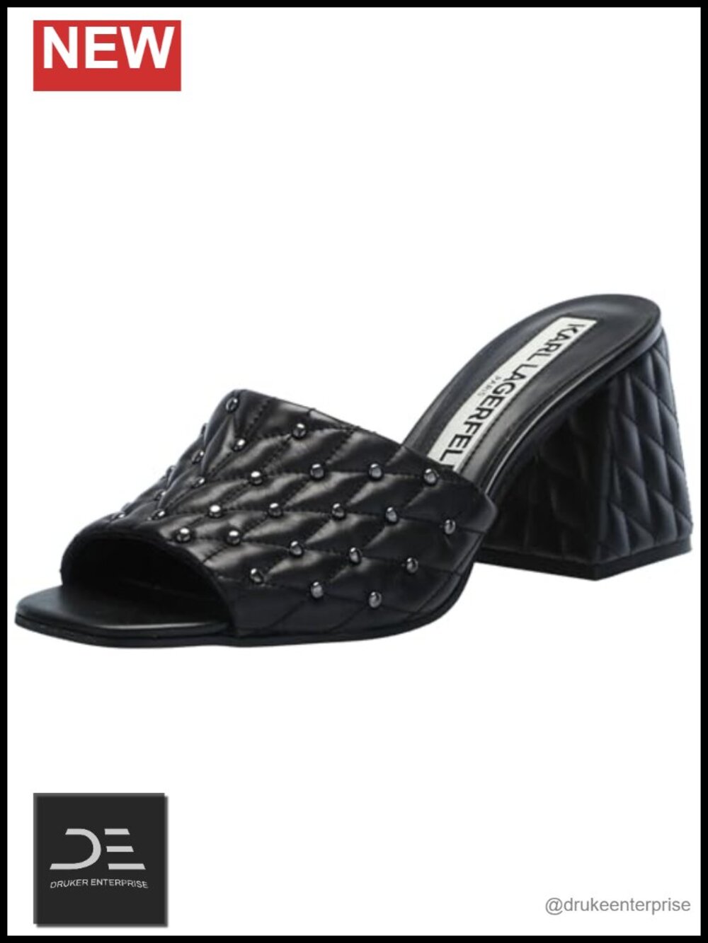 Karl Lagerfeld Shai Peep Toe Leather Slide Sandals Women's Heeled Dress Sandals